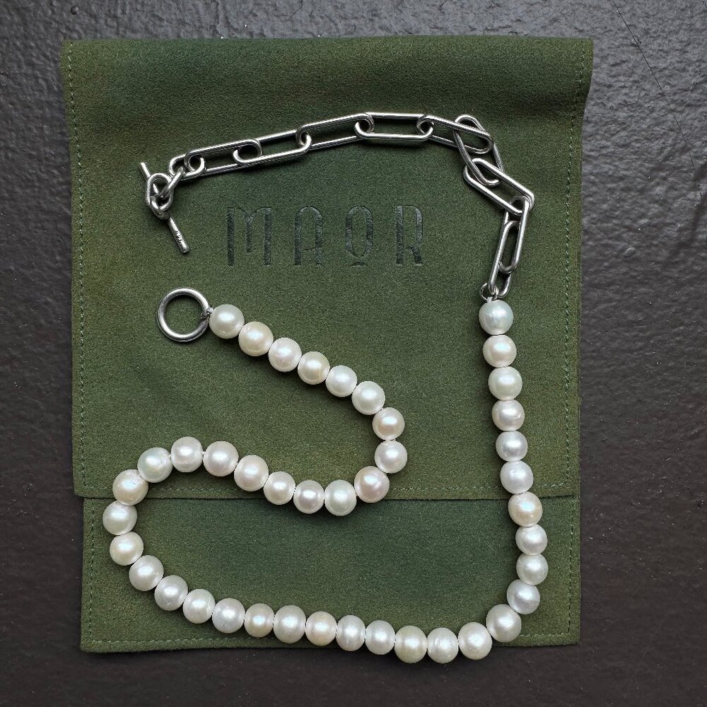 MAOR Trio Elm Necklace With Sterling Silver Links & Pearls